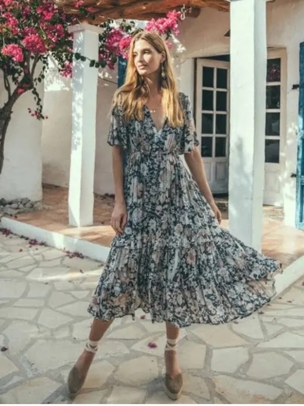 SPELL Amethyst Garden Party midi dress in Nightfall